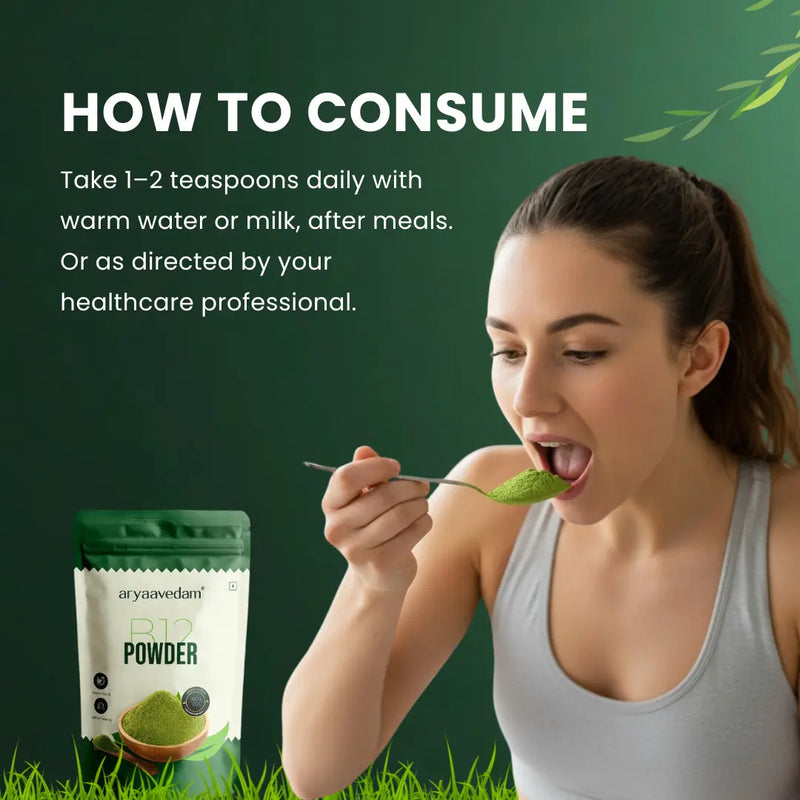 Aryavedam Plant-Based B12 Powder – Natural Blend of 6 Superfoods for Energy, Immunity & Overall Wellness (200g)