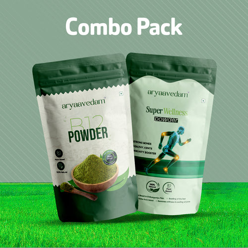 Aryaavedam Combo Pack – B12 Powder + Super Wellness Powder | Plant-Based Daily Wellness Support (2 x 200g)
