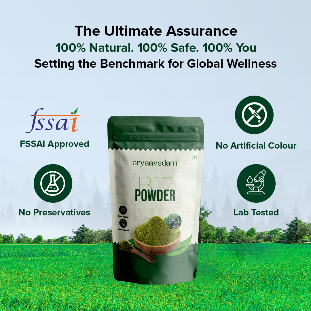 Aryaavedam Plant-Based B12 Powder – Natural Blend of 6 Superfoods for Energy, Immunity & Overall Wellness (200g)
