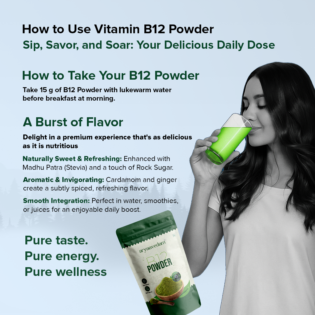 Aryaavedam Plant-Based B12 Powder – Natural Blend of 6 Superfoods for Energy, Immunity & Overall Wellness (200g)