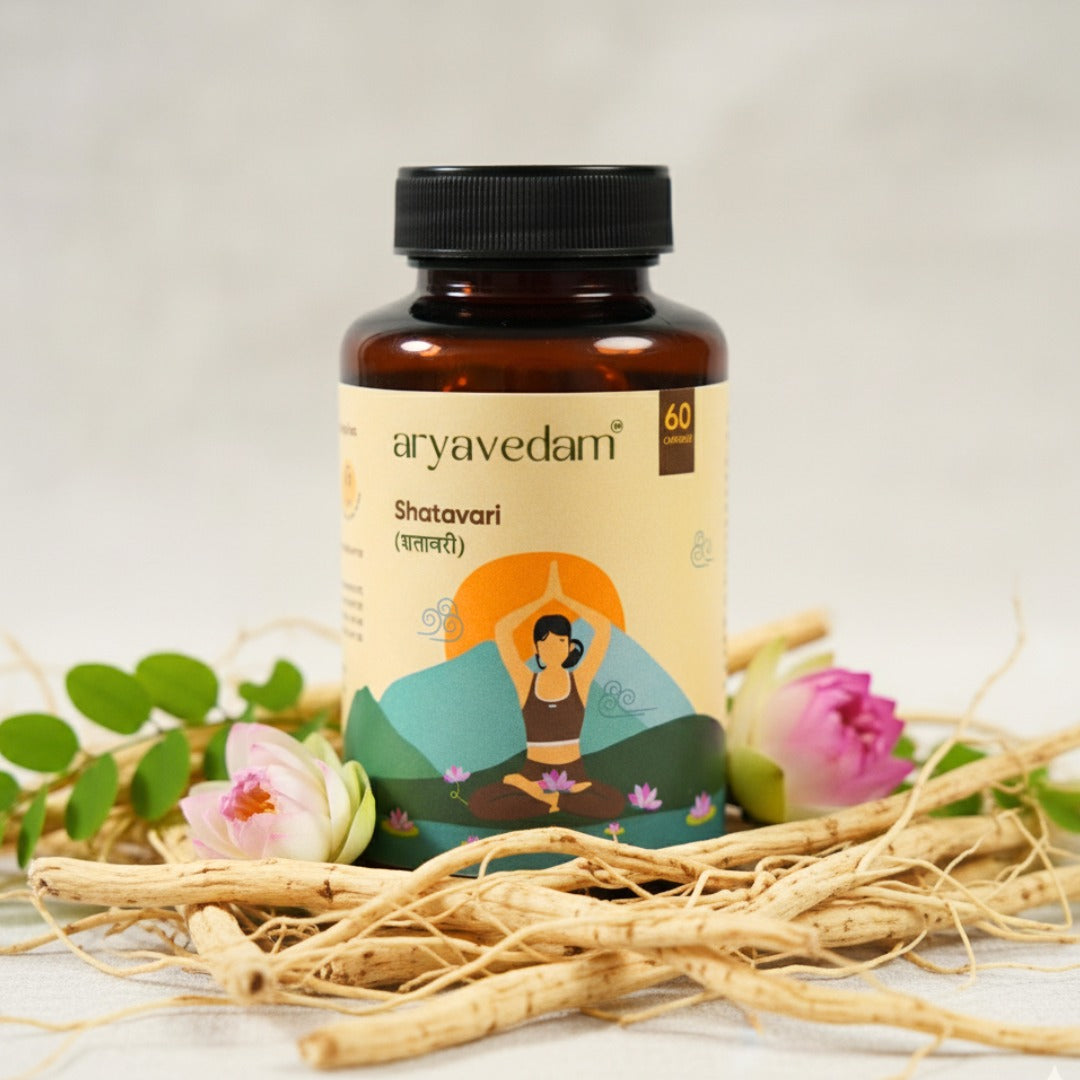 Aryavedam Shatavari Capsules | Natural Hormonal Balance & Women’s Wellness (60 Capsules) Plant-Based Support for Hormonal Health, Vitality & Reproductive Strength